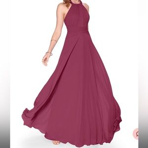 Mulberry Azazie Monroe A line pleated chiffon floor length dress